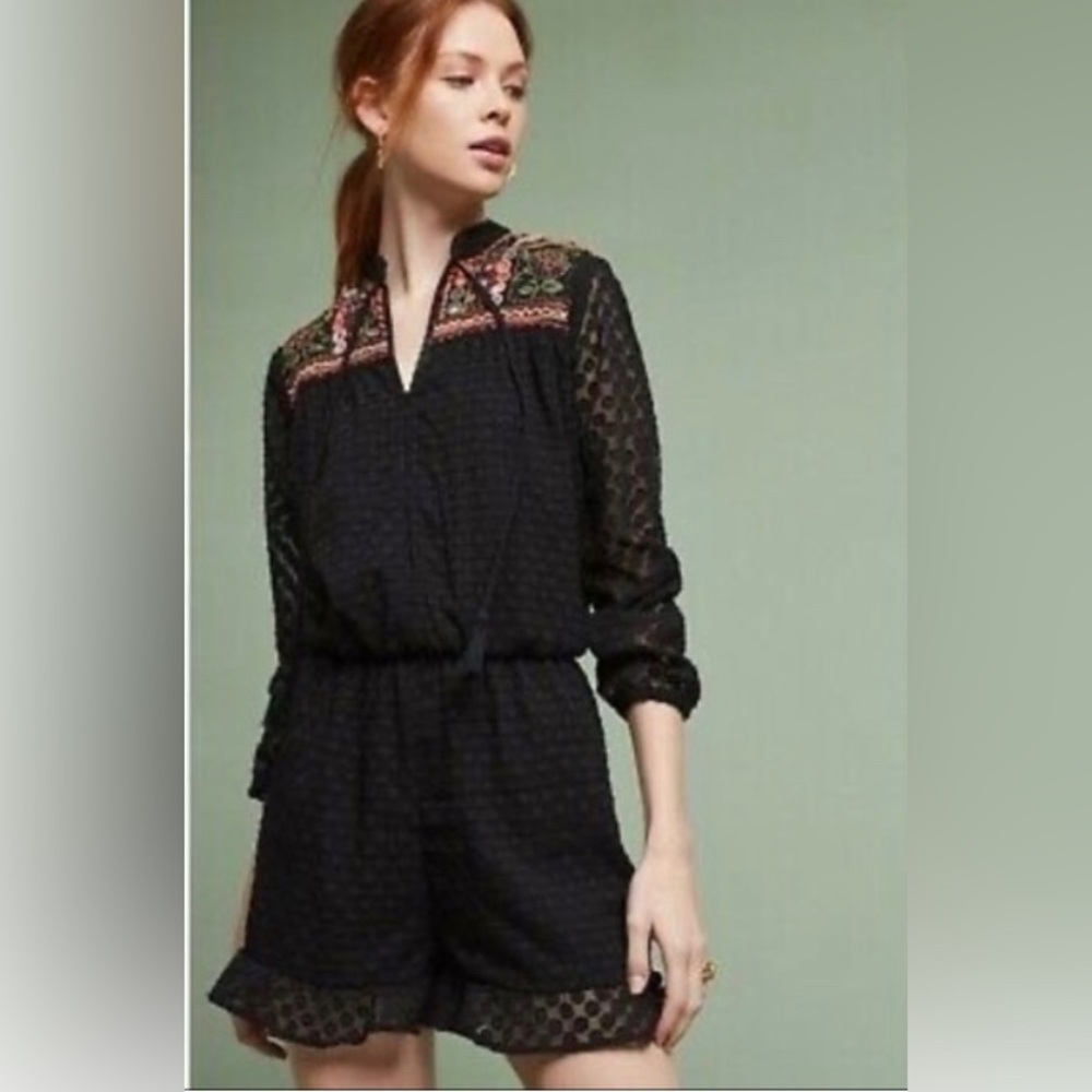 NWT Anthropology Harlyn Women’s Evensong Embroidered Romper. Size Small